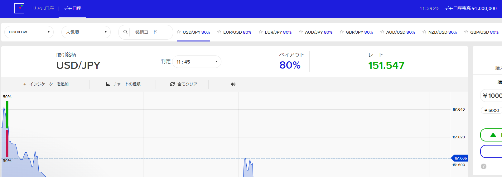 取引画面に移行する
